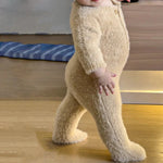 Baby Jumpsuit Plush Bear Print Winter Warmth