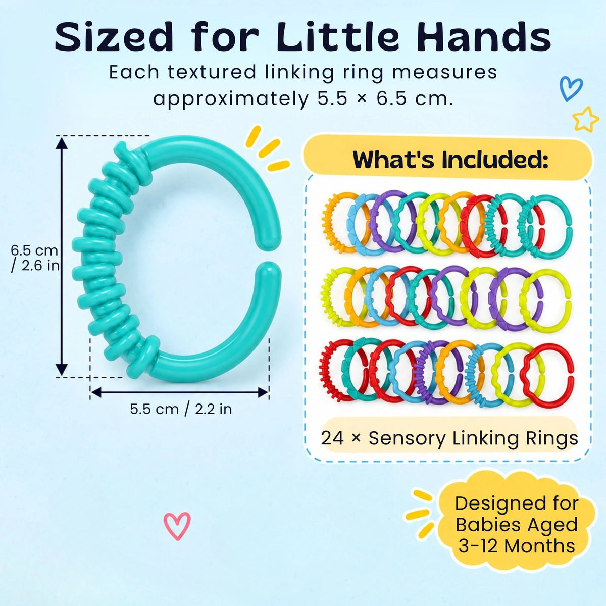 Baby Linking Rings Textured Multicolored Set of 24