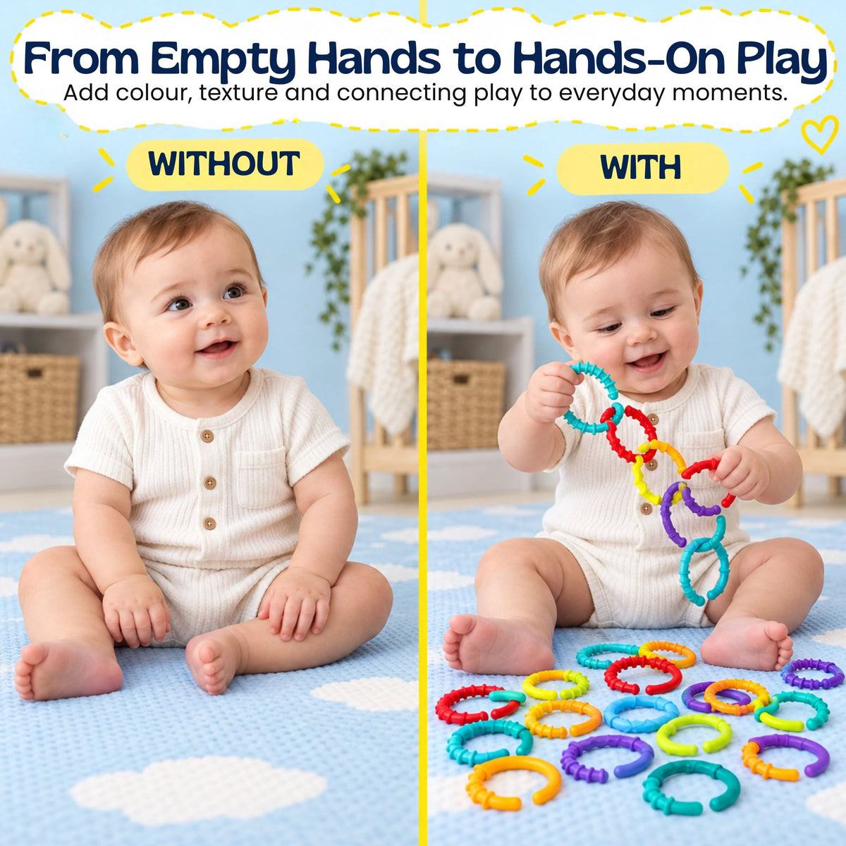 Baby Linking Rings Textured Multicolored Set of 24