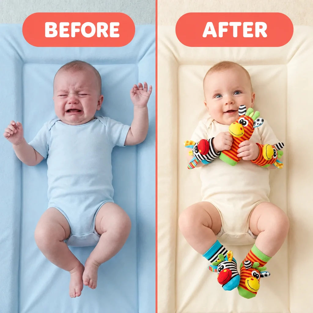 Baby Rattle Set Cotton 4-Piece Wrist & Foot Rattles