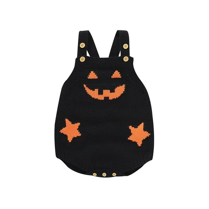 Baby Romper Knitted Pumpkin Print Adjustable Straps