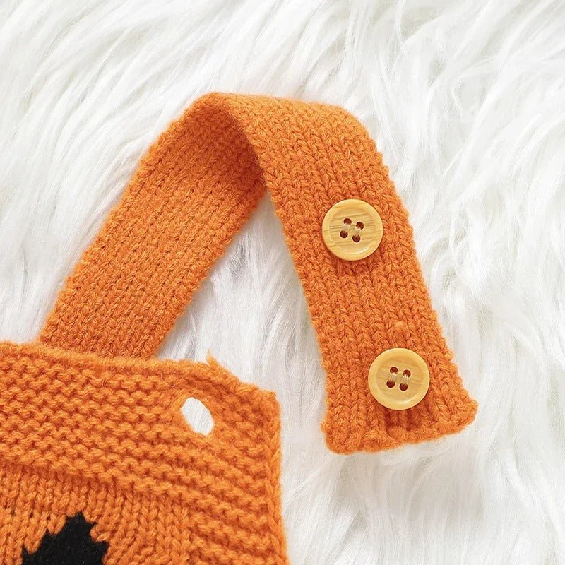 Baby Romper Knitted Pumpkin Print Adjustable Straps