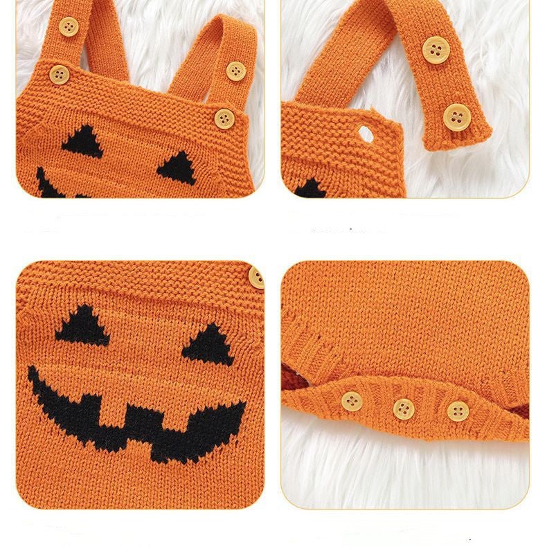 Baby Romper Knitted Pumpkin Print Adjustable Straps