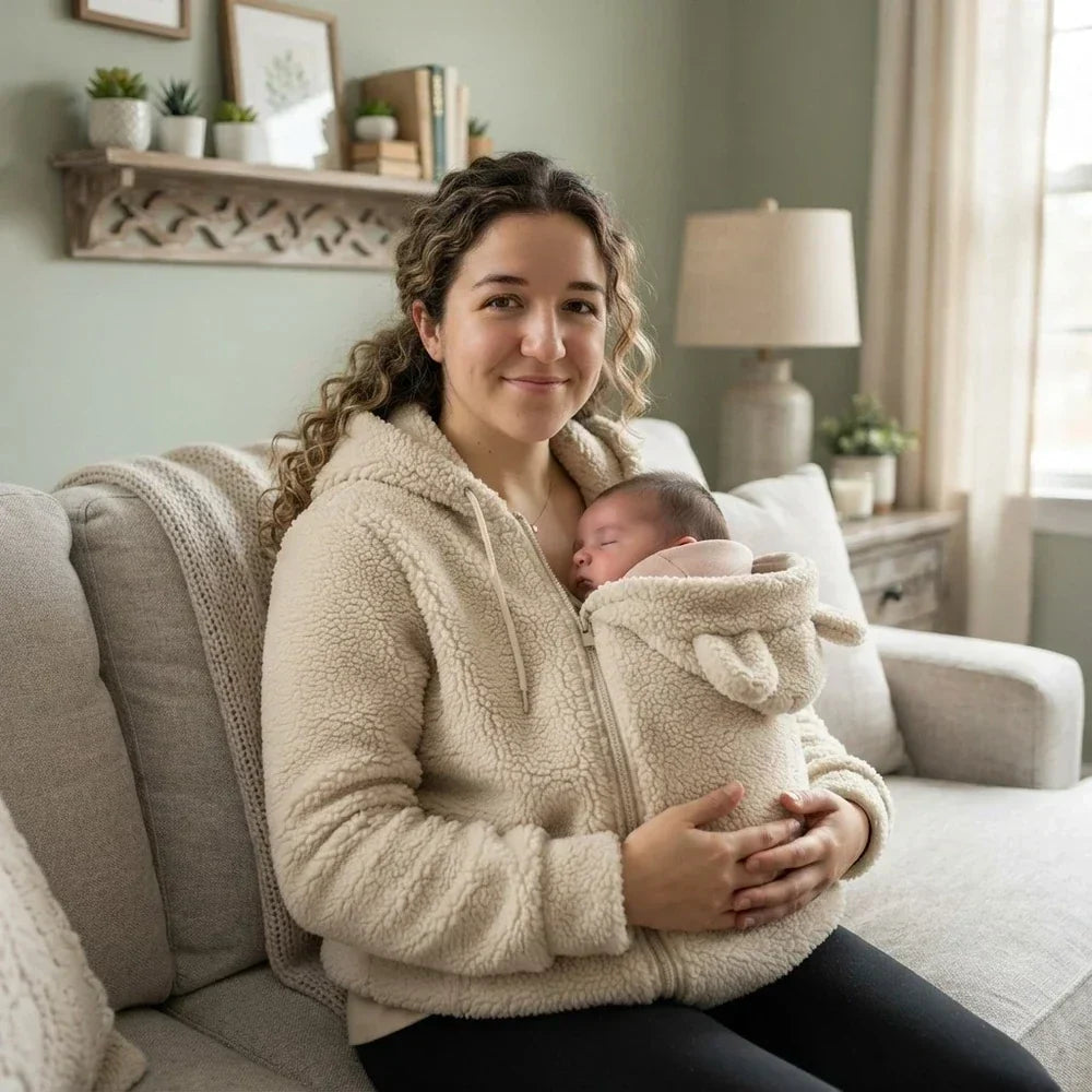 Babywearing Hoodie Built-In Baby Pouch Soft Fleece Zipper Front