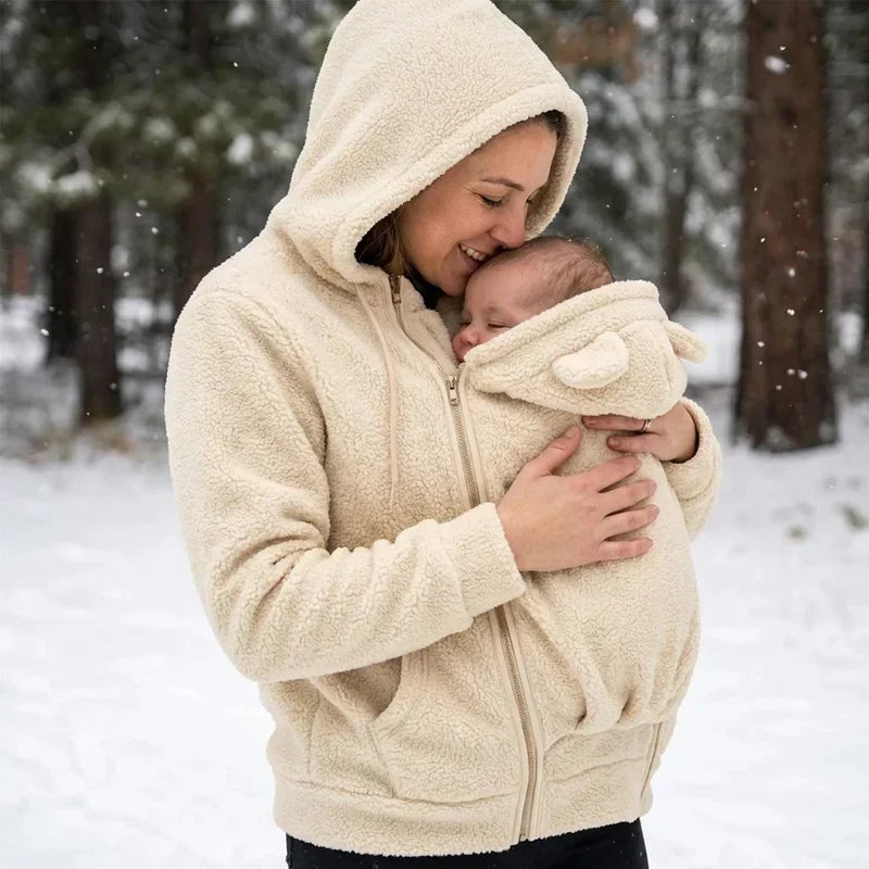 Babywearing Hoodie Built-In Baby Pouch Soft Fleece Zipper Front