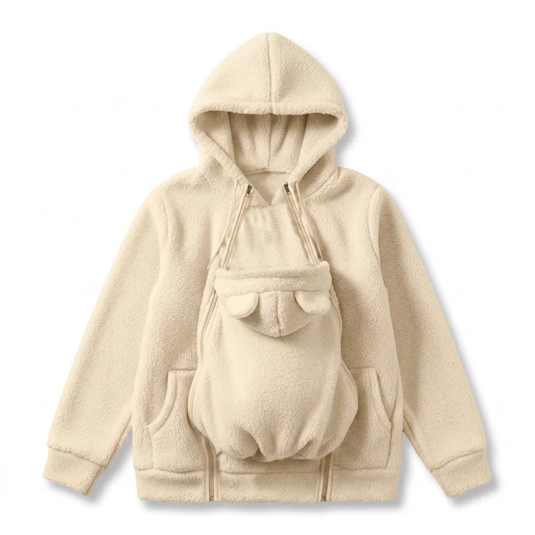 Babywearing Hoodie Built-In Baby Pouch Soft Fleece Zipper Front