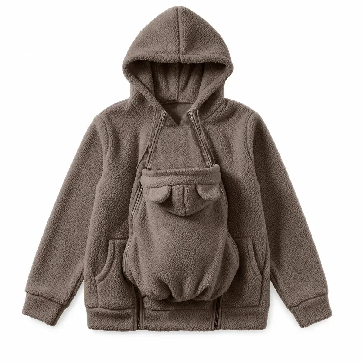 Babywearing Hoodie Built-In Baby Pouch Soft Fleece Zipper Front