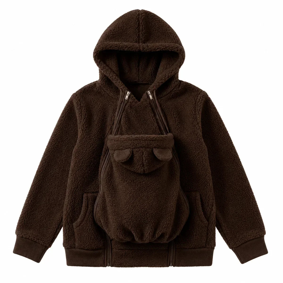 Babywearing Hoodie Built-In Baby Pouch Soft Fleece Zipper Front