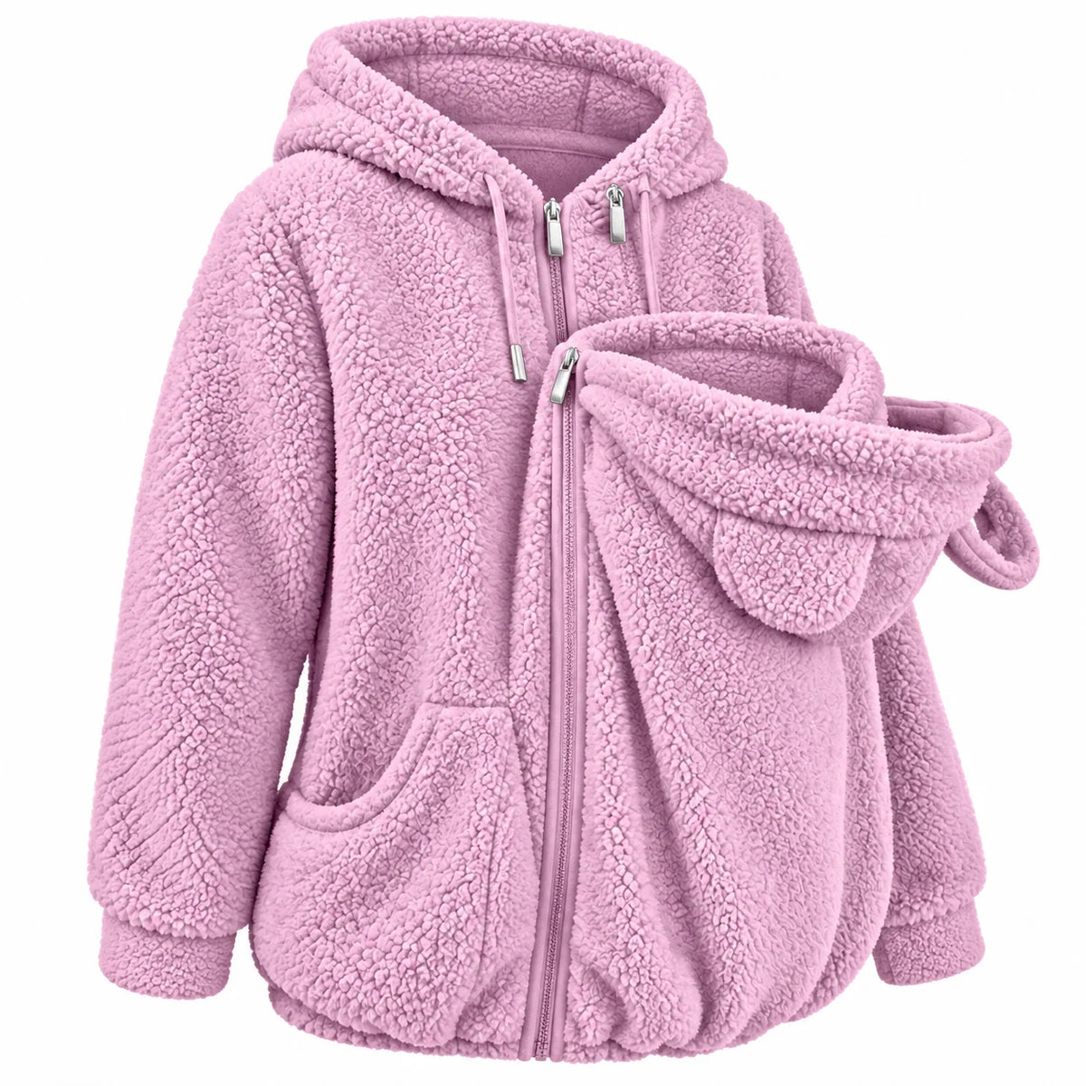 Babywearing Hoodie Plush Fleece Front Pouch Zipper Closure