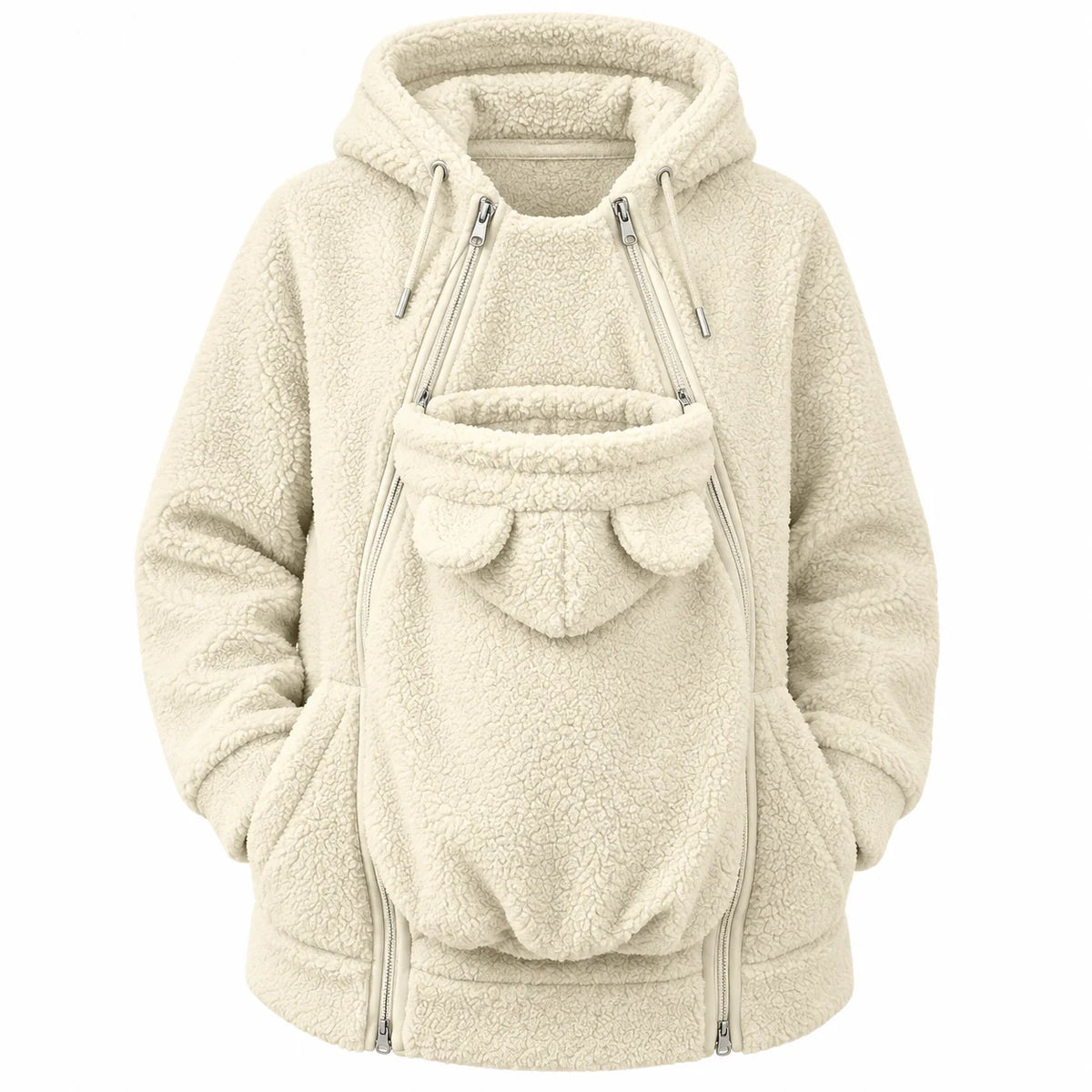 Babywearing Hoodie Plush Fleece Front Pouch Zipper Closure