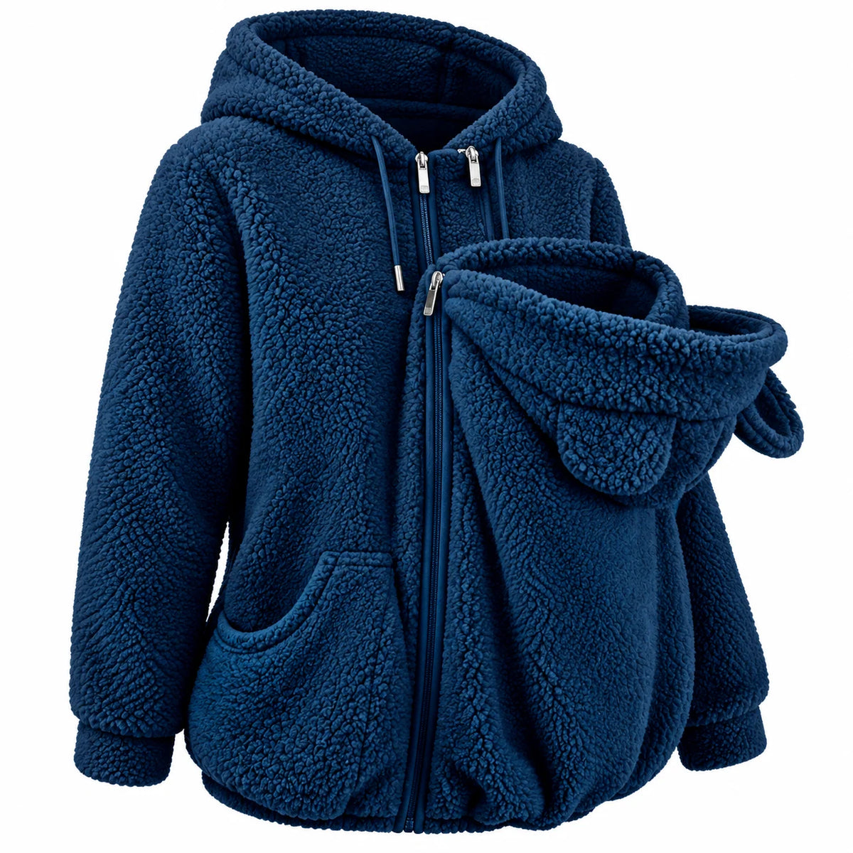 Babywearing Hoodie Plush Fleece Front Pouch Zipper Closure