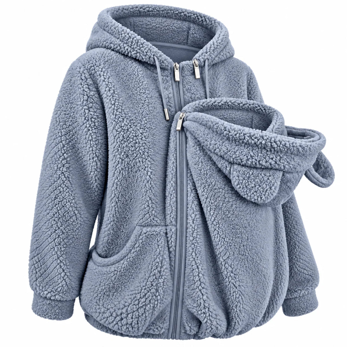 Babywearing Hoodie Plush Fleece Front Pouch Zipper Closure
