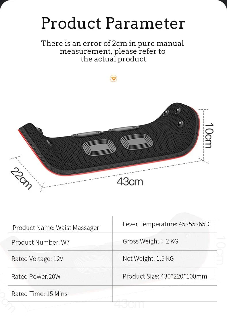 Back Massager Adjustable Pulse & Vibration Remote Control Heating