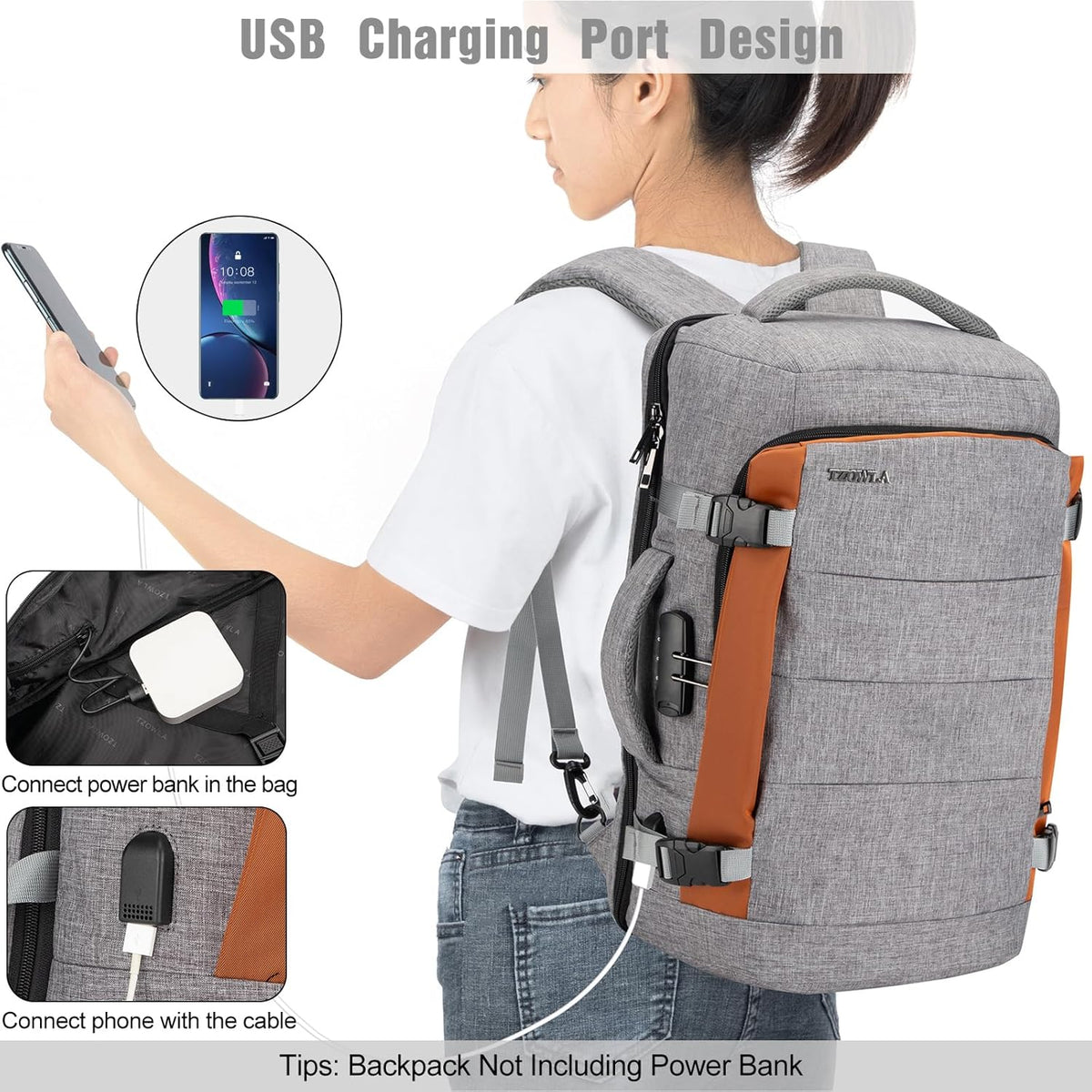 Backpack 40L Padded Laptop USB Charging & Digital Lock