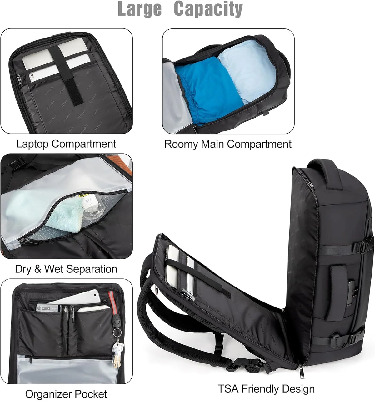 Backpack 40L Padded Laptop USB Charging & Digital Lock
