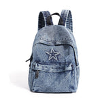 Backpack Denim Star Embroidery Multiple Pockets Padded Straps