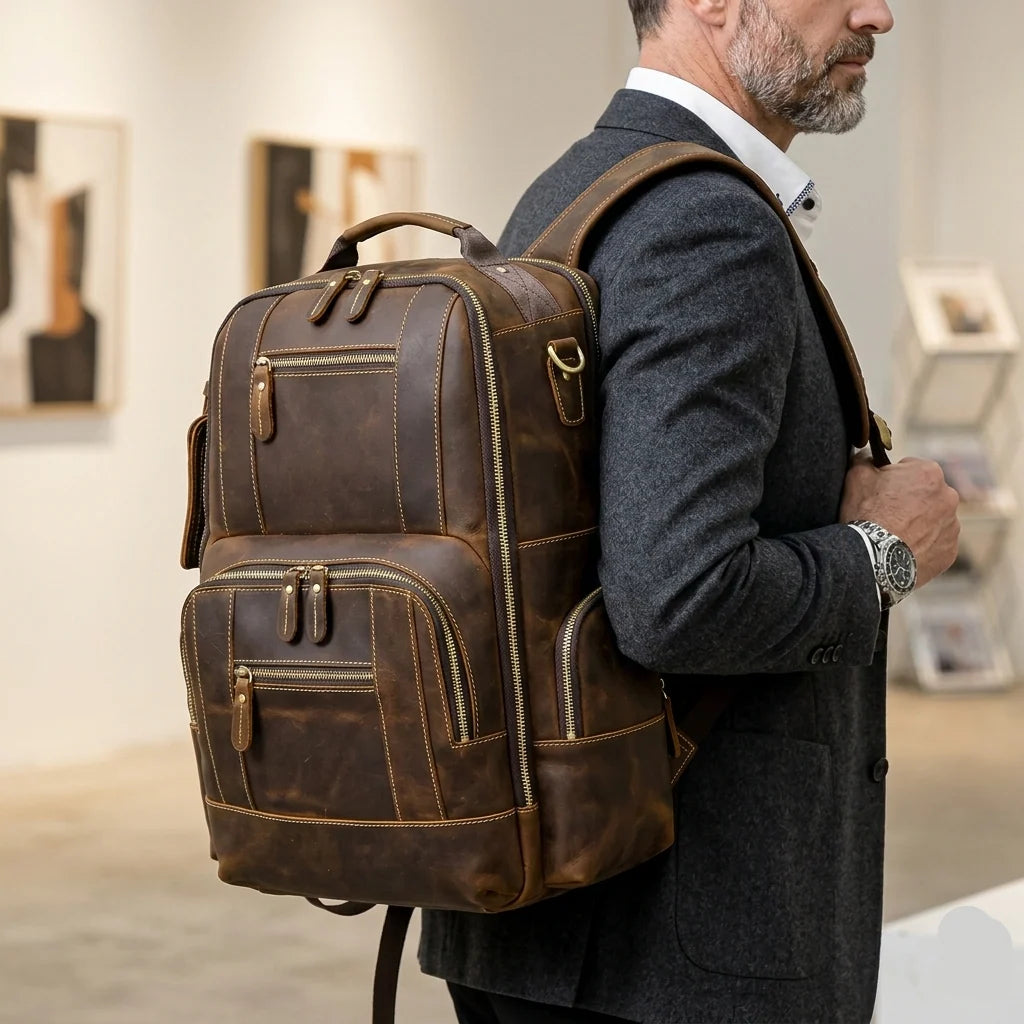 Backpack Full-Grain Leather Fits 15.6-Inch Laptops