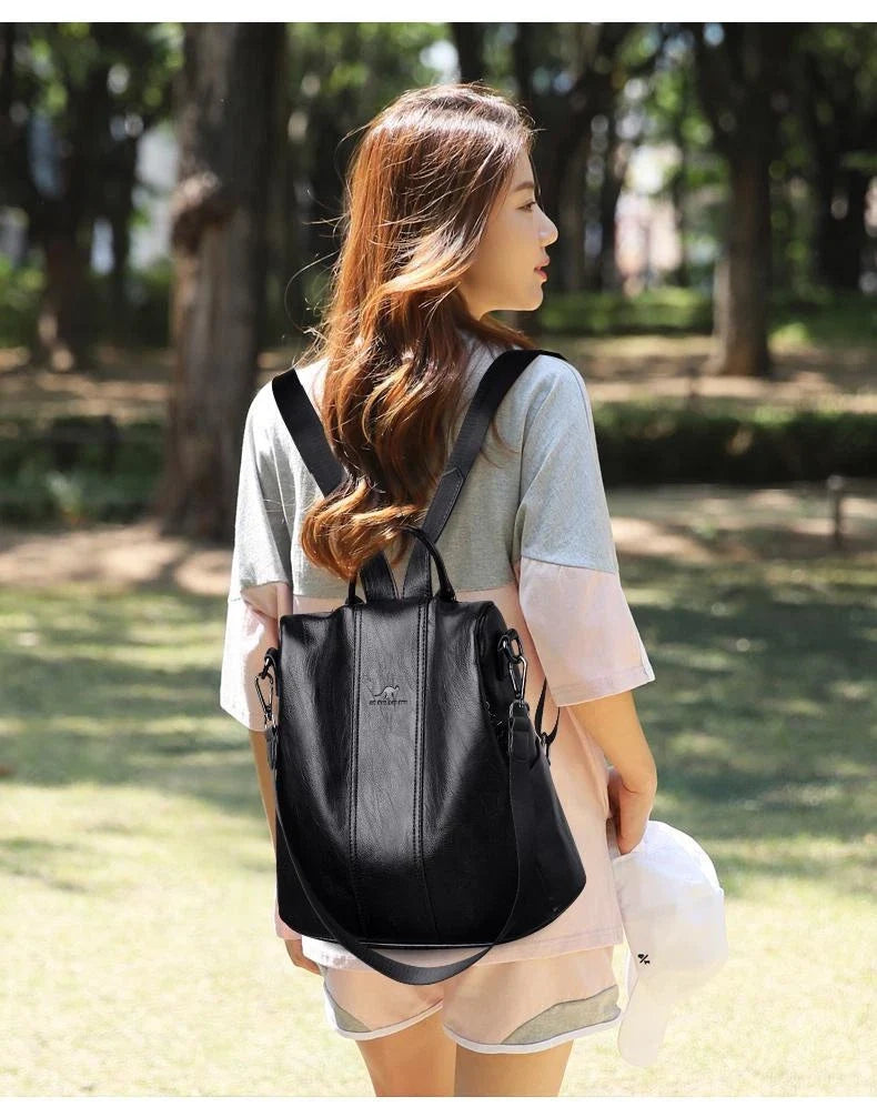 Backpack Vintage PU Leather Anti-Theft Convertible Strap