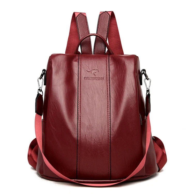 Backpack Vintage PU Leather Anti-Theft Convertible Strap