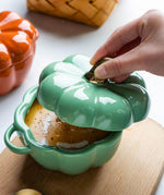 Baking Bowl Pumpkin-Shaped Ceramic With Glazed Lid