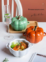 Baking Bowl Pumpkin-Shaped Ceramic With Glazed Lid