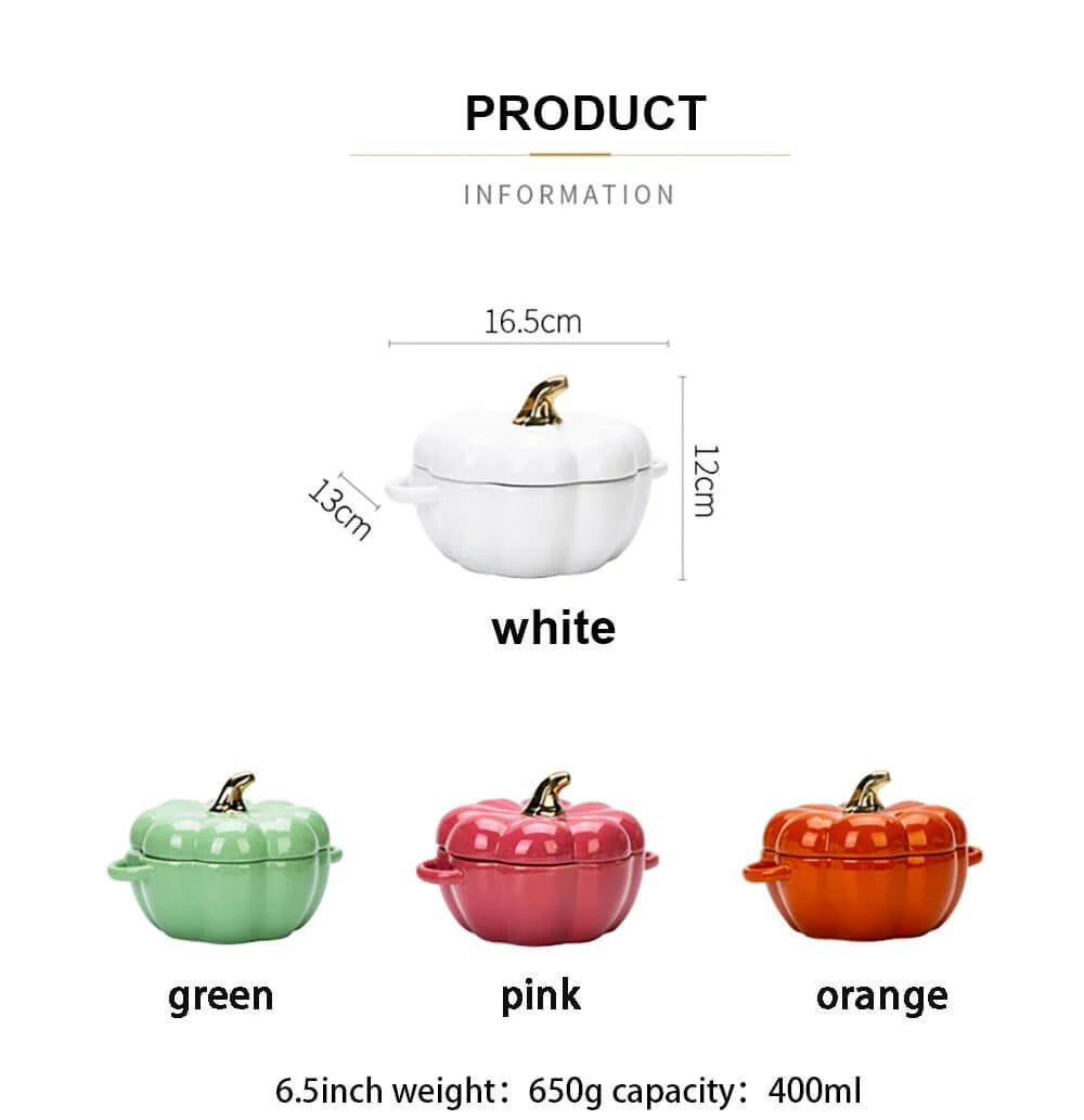 Baking Bowl Pumpkin-Shaped Ceramic With Glazed Lid