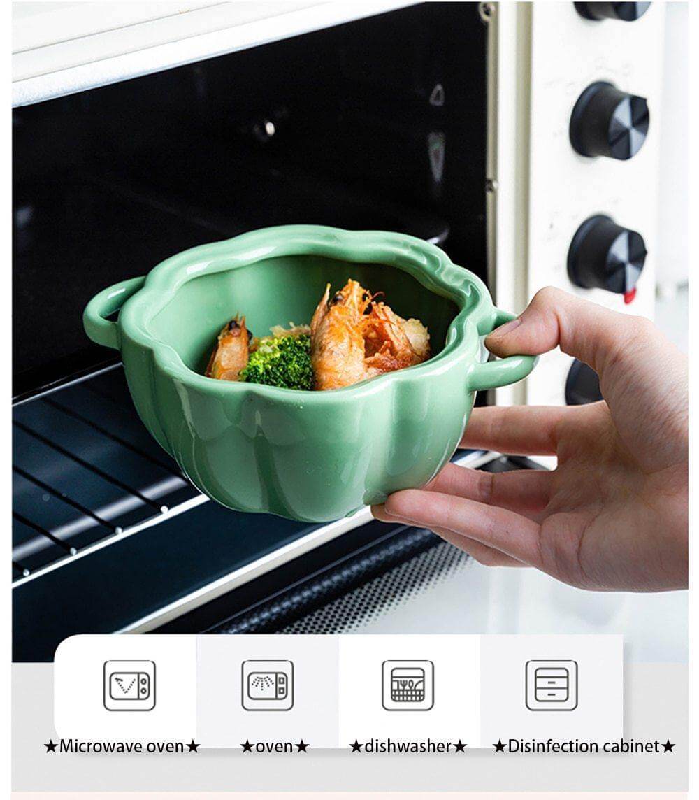 Baking Bowl Pumpkin-Shaped Ceramic With Glazed Lid