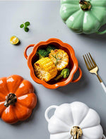 Baking Bowl Pumpkin-Shaped Ceramic With Glazed Lid