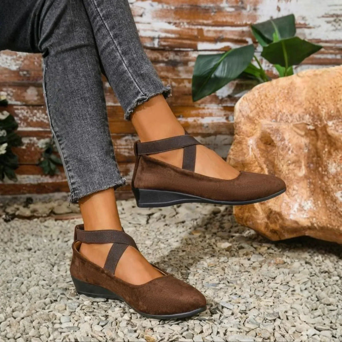 Ballet Flats Hidden Wedge Heel Padded Insole Slip-On Design
