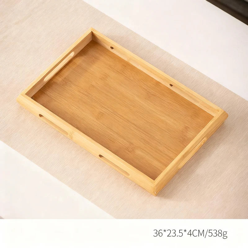 Bamboo Serving Tray Crescent Handle Lightweight