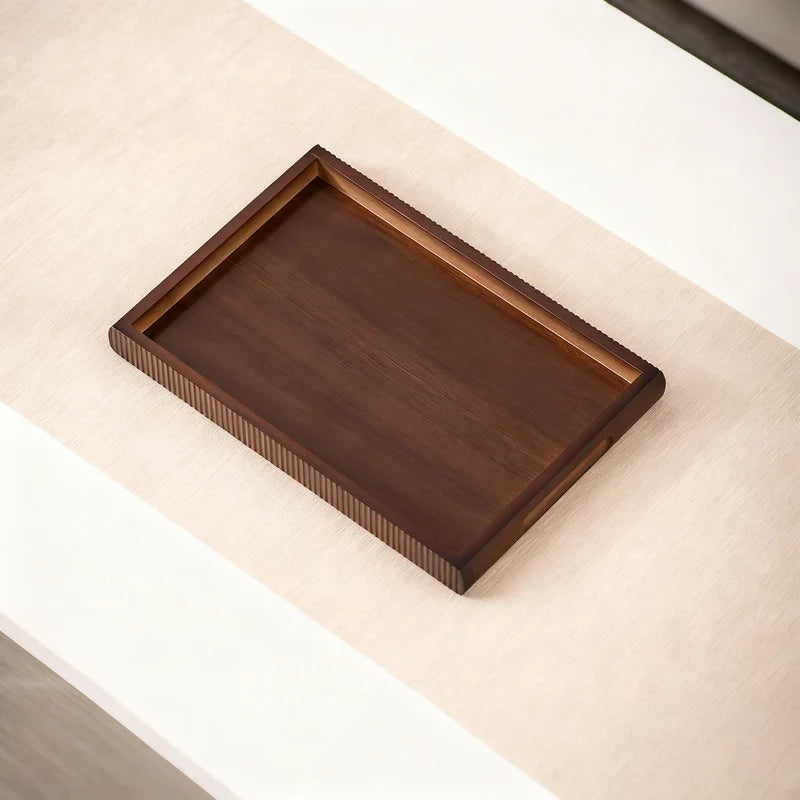 Bamboo Serving Tray Crescent Handle Lightweight