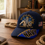 Baseball Cap Navy Blue Adjustable Fit Gold Chain Brim Detail