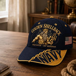 Baseball Cap Navy Blue Adjustable Fit Gold Chain Brim Detail