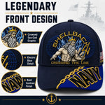 Baseball Cap Navy Blue Adjustable Fit Gold Chain Brim Detail