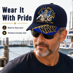 Baseball Cap Navy Blue Adjustable Fit Gold Chain Brim Detail
