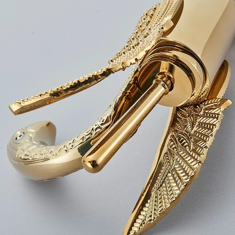Basin Faucet Single Handle Gold Finish Ceramic Valve