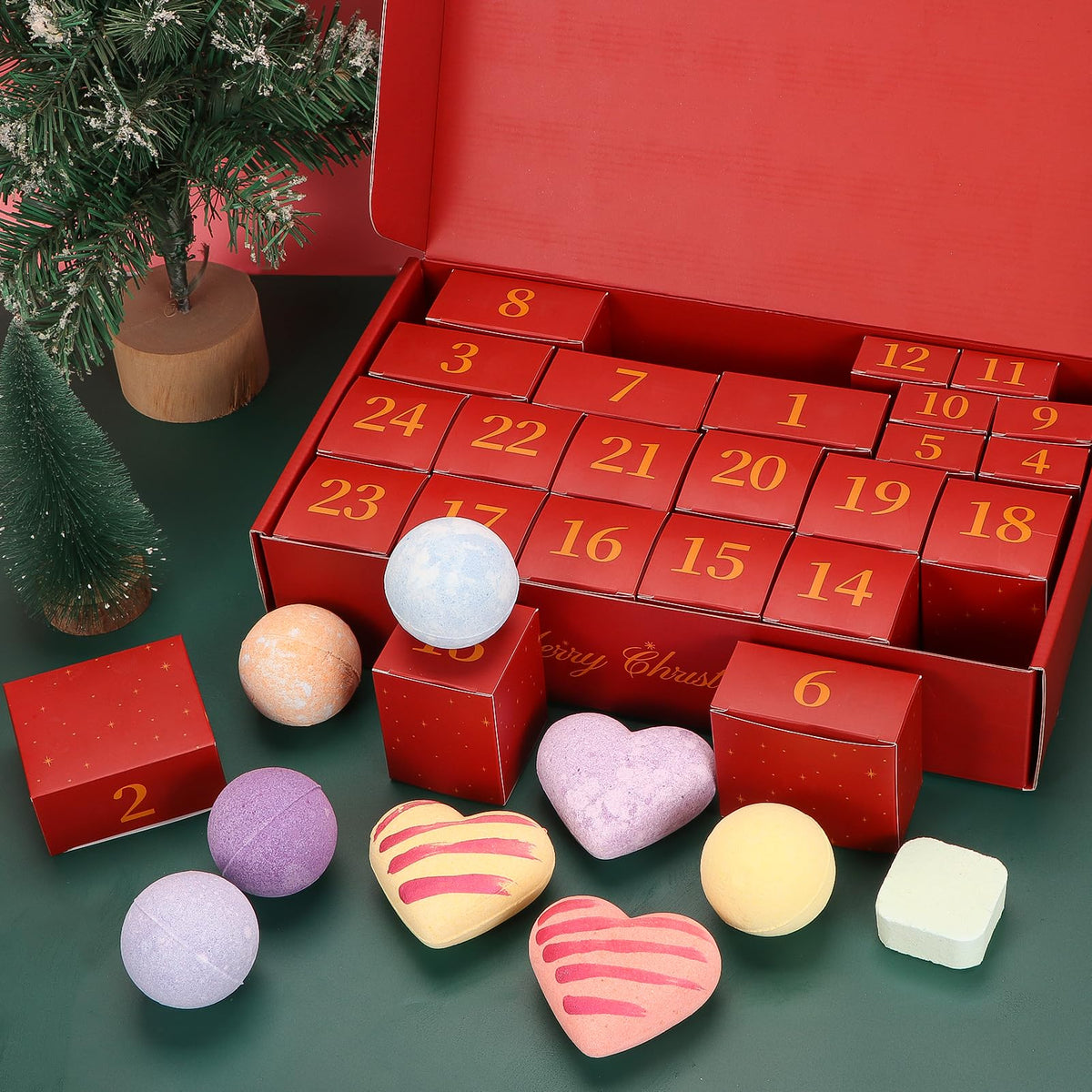 Bath Bomb Advent Calendar 24 Count 14 Festive Scents