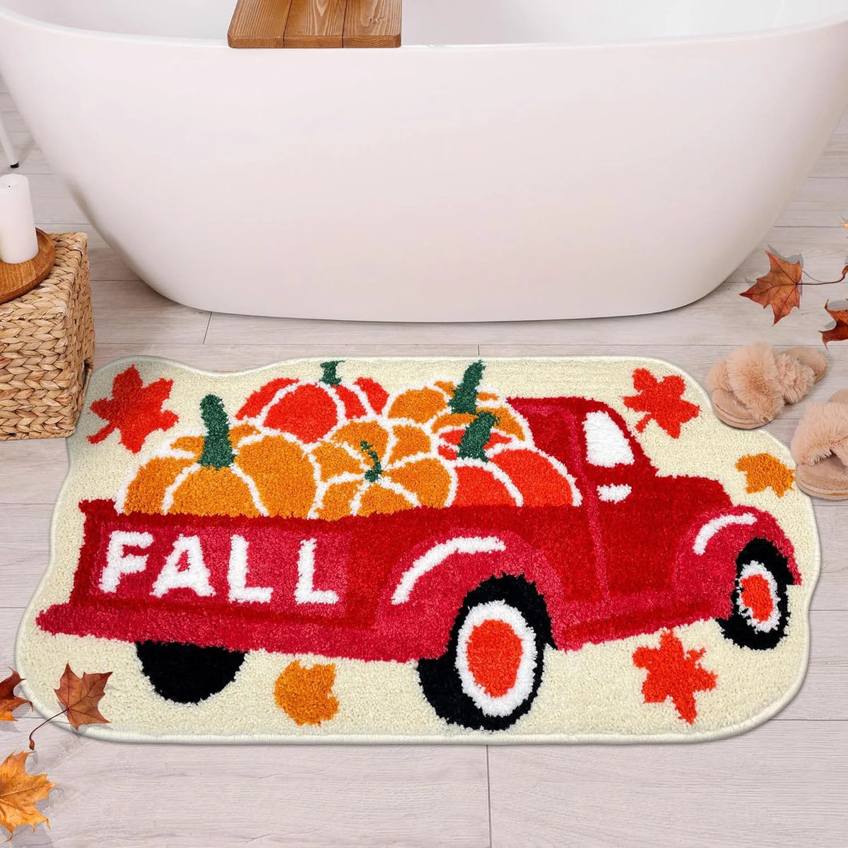 Bath Mat Plush Pumpkin Design Non-Slip Machine-Washable