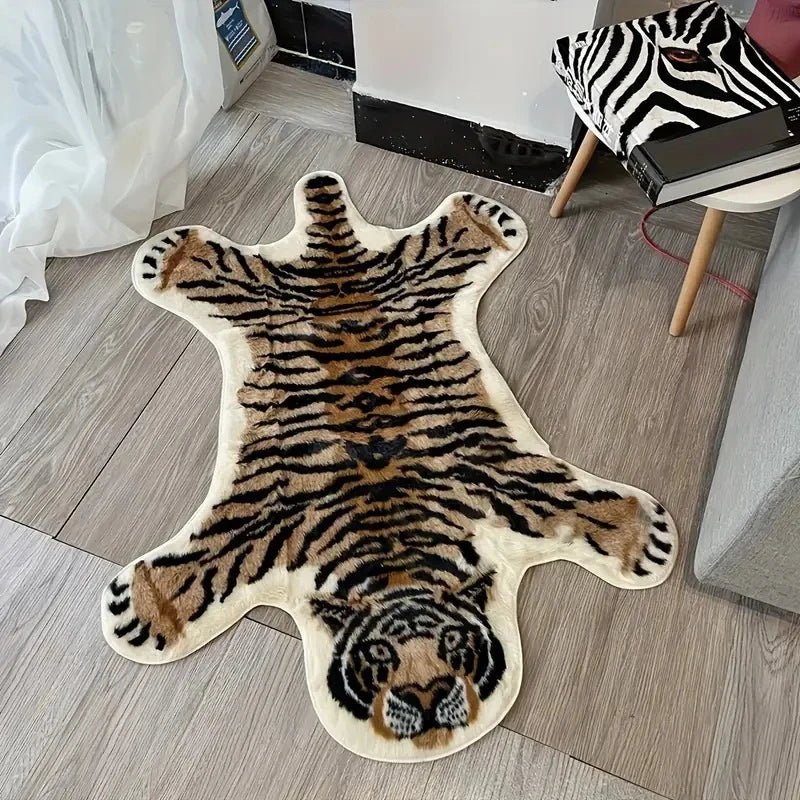 Bath Mat Tiger-Shaped Plush Non-Slip Backing