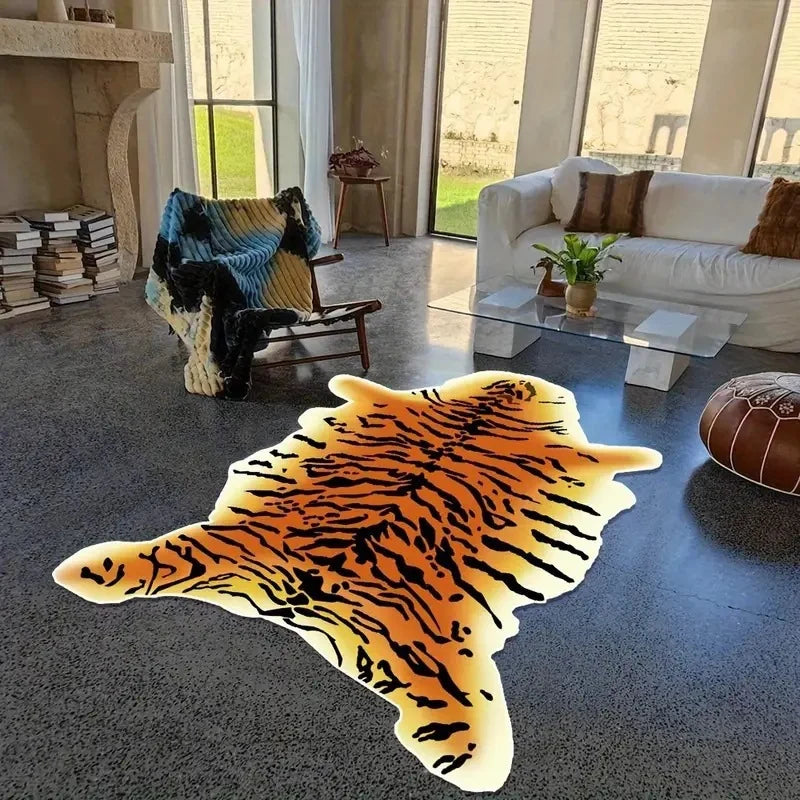 Bath Mat Tiger-Shaped Plush Non-Slip Backing