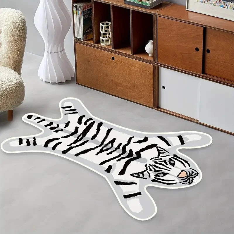 Bath Mat Tiger-Shaped Plush Non-Slip Backing