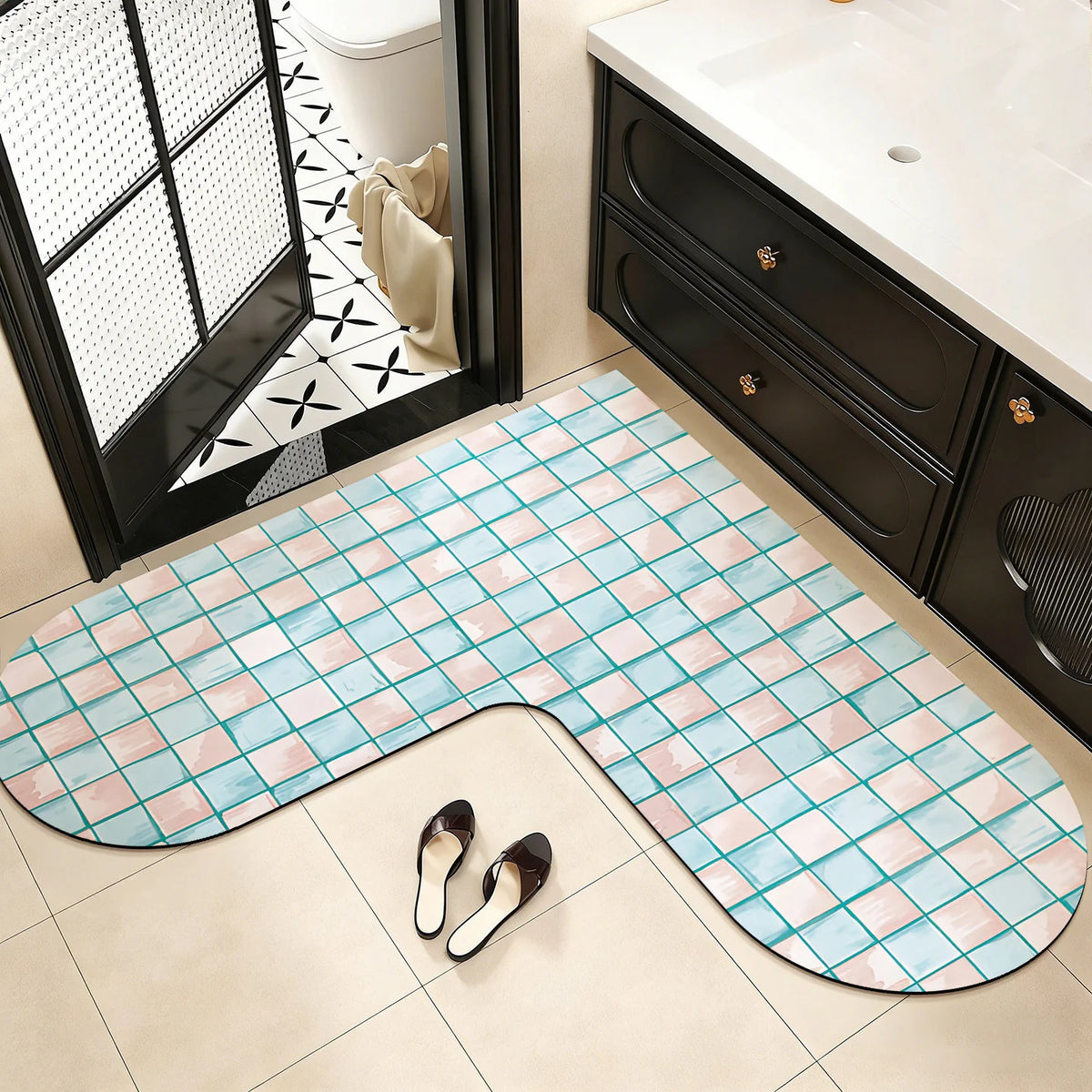 Bath Mat U-Shaped Memory Foam Non-Slip Backing