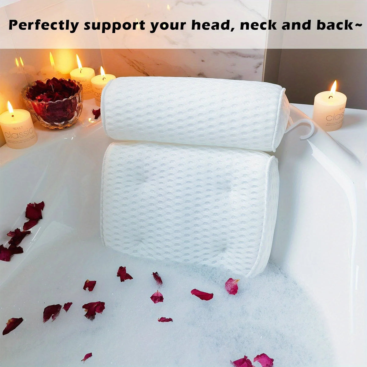 Bath Pillow Ergonomic Neck & Back Support Quick-Dry Mesh