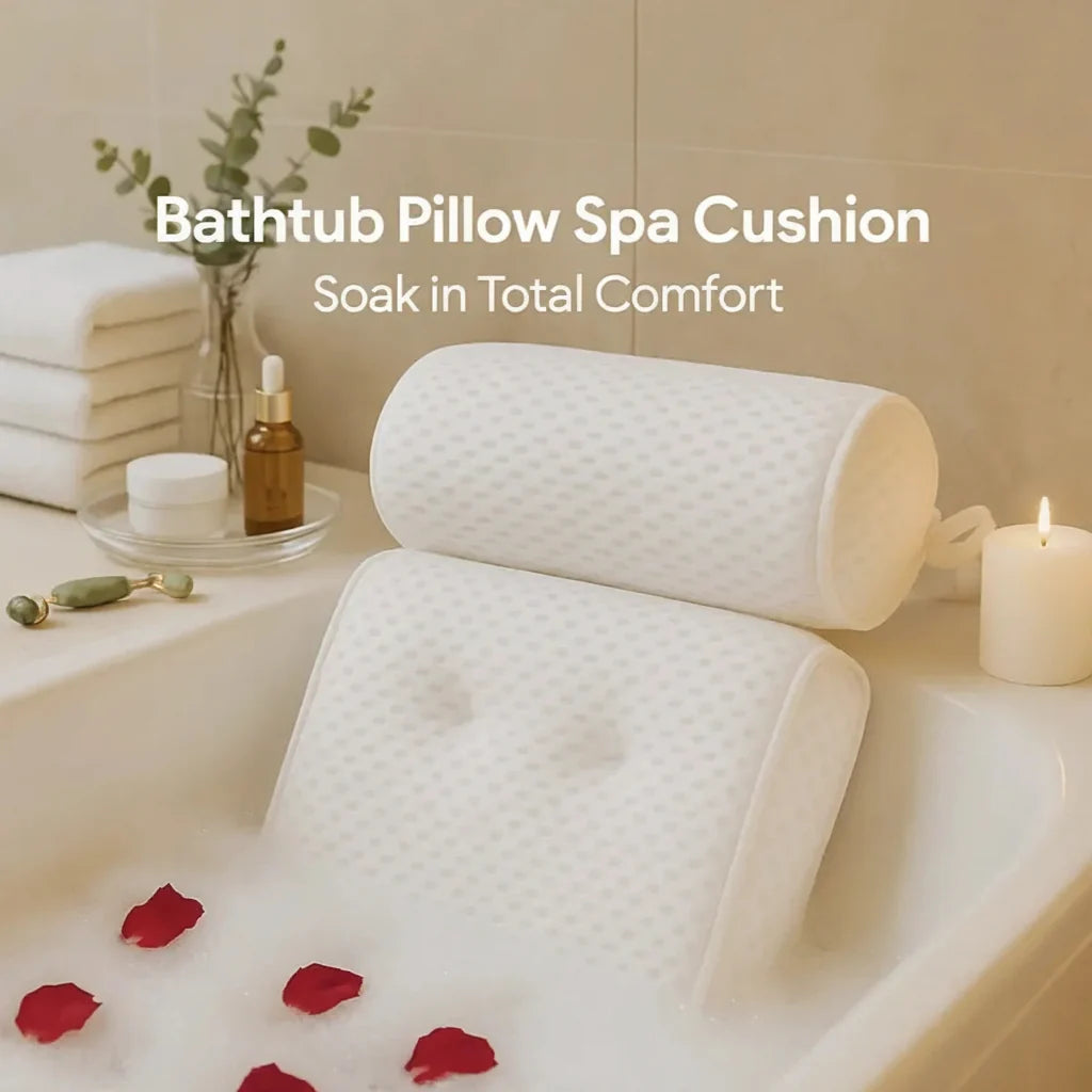 Bath Pillow Ergonomic Neck & Back Support Quick-Dry Mesh