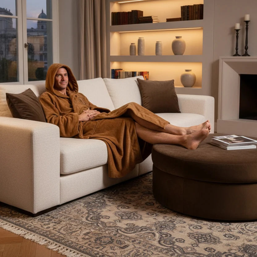 Bathrobe Flannel Hooded Belted Extra-Long