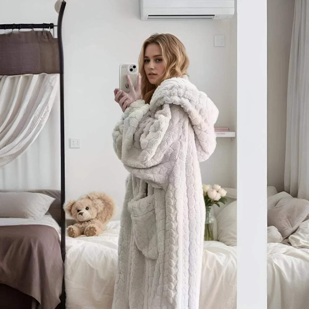 Bathrobe Hooded Soft Fabric Side Pockets