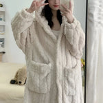 Bathrobe Hooded Soft Fabric Side Pockets
