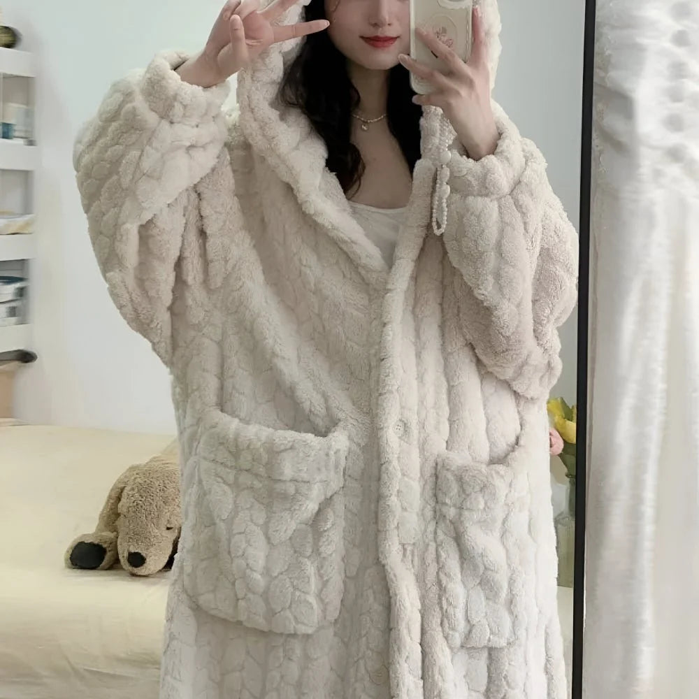 Bathrobe Hooded Soft Fabric Side Pockets