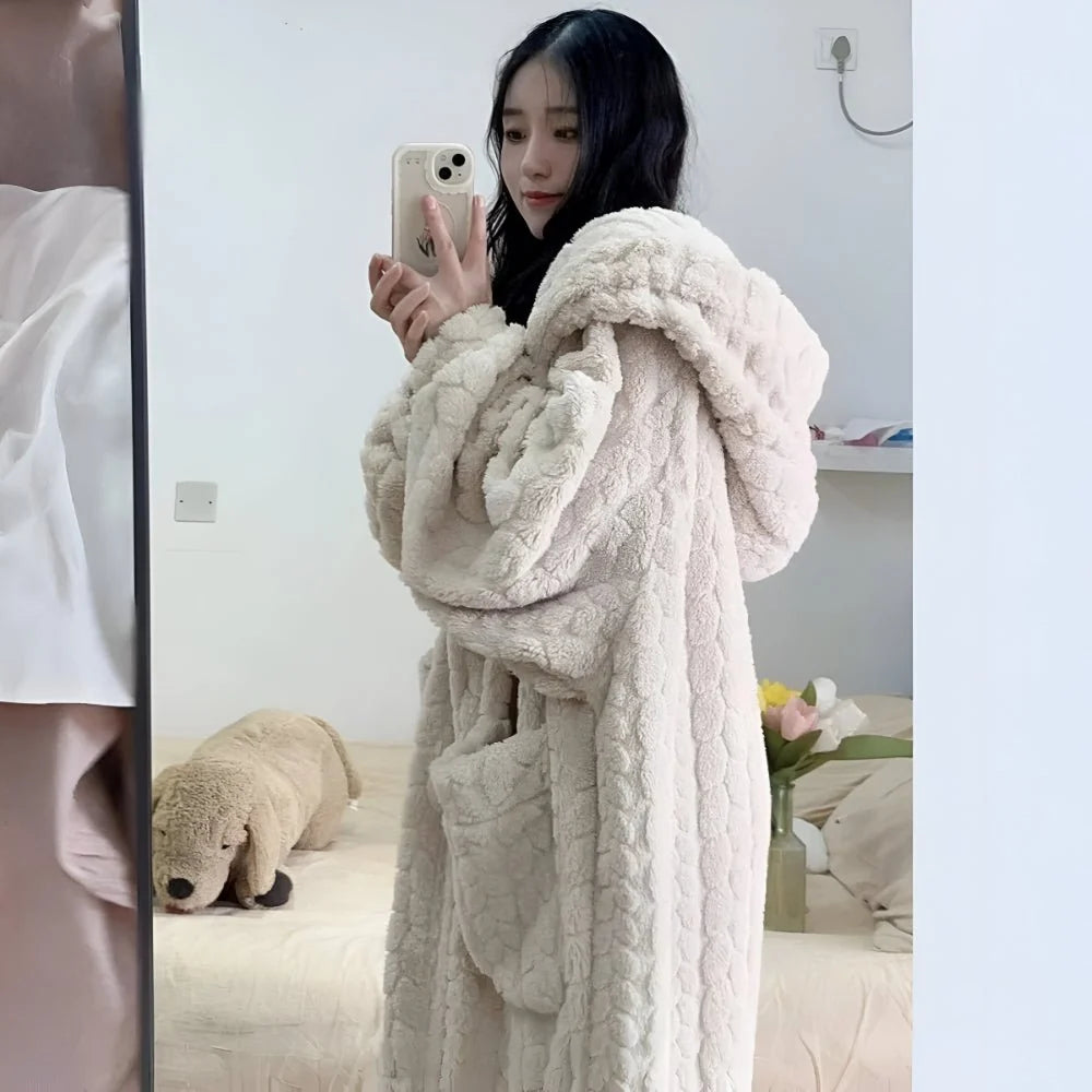 Bathrobe Hooded Soft Fabric Side Pockets