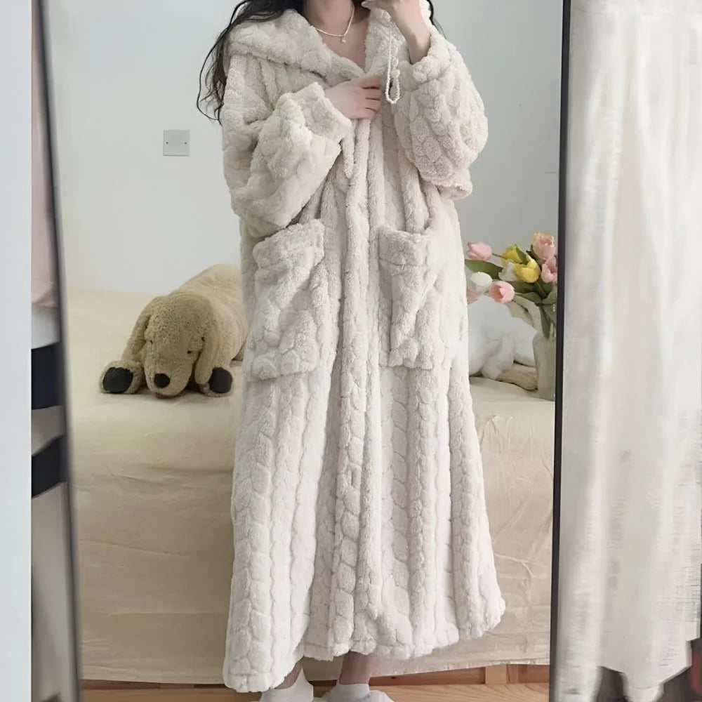Bathrobe Hooded Soft Fabric Side Pockets